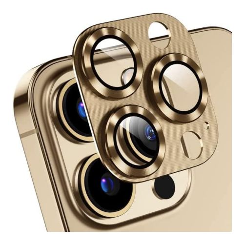 StraTG iPhone 13 Pro / 13 Pro Max / 14 Pro / 14 Pro Max Metal Camera Lens Protector - Durable Metal Cover to Protect Your Camera Lens - Gold