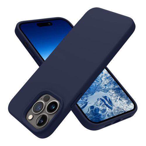 StraTG Navy Blue Silicon Cover for iPhone 14 Pro - Slim and Protective Smartphone Case 