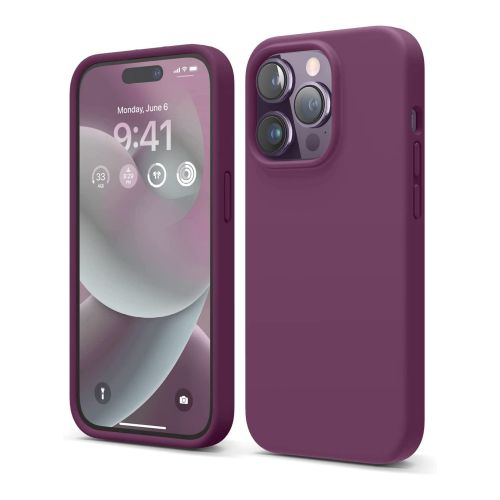 StraTG Dark Purple Silicon Cover for iPhone 14 Pro - Slim and Protective Smartphone Case 