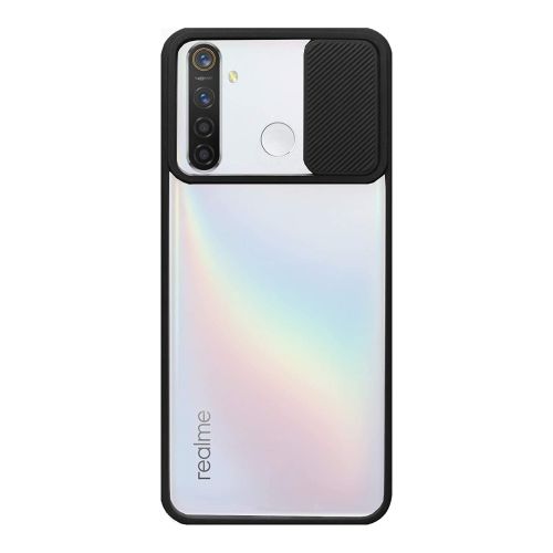 StraTG Clear and Black Case with Sliding Camera Protector for Oppo Realme 5 / Realme 6I / Realme C3 - Stylish and Protective Smartphone Case