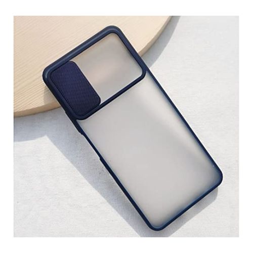 StraTG Clear and Dark Blue Case with Sliding Camera Protector for Oppo Reno 6 4G - Stylish and Protective Smartphone Case
