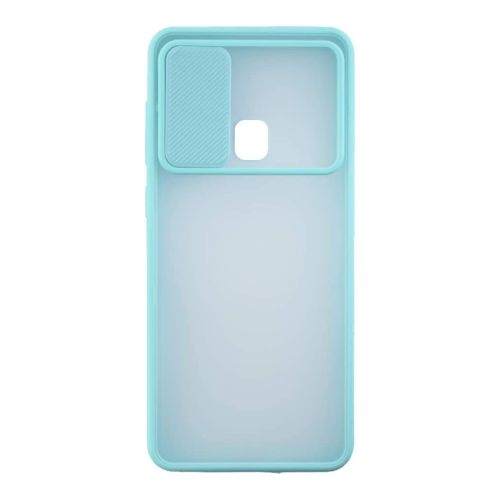 StraTG Clear and Turquoise Case with Sliding Camera Protector for Samsung A20 / A30 / M10S - Stylish and Protective Smartphone Case