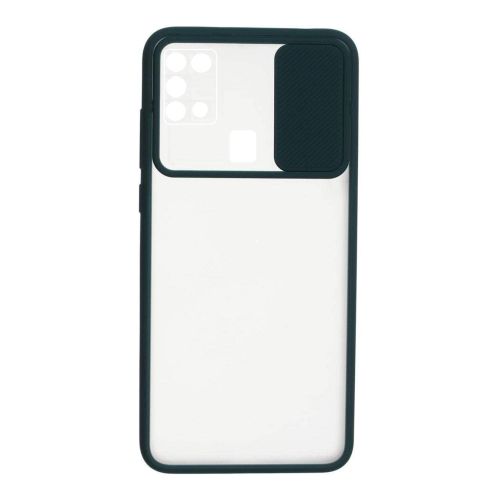 StraTG Clear and Dark Green Case with Sliding Camera Protector for Samsung M31 - Stylish and Protective Smartphone Case