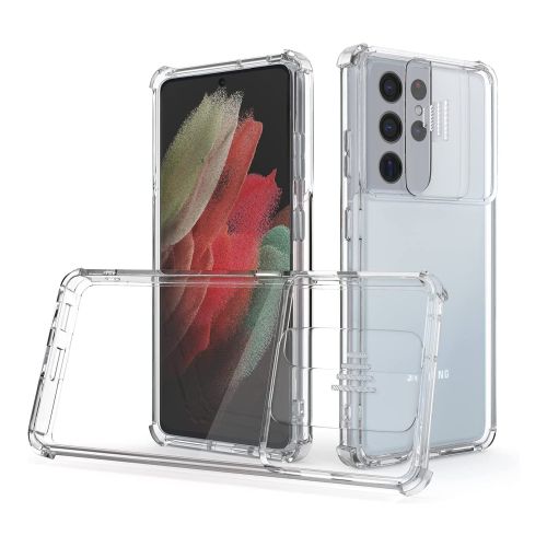 StraTG Gorilla Transparent Cover for Samsung S21 Ultra - Durable and Clear Smartphone Case with Slide Camera Protection