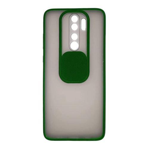 StraTG Clear and Dark Green Case with Sliding Camera Protector for Xiaomi Redmi Note 8 / Note 8 2021 - Stylish and Protective Smartphone Case