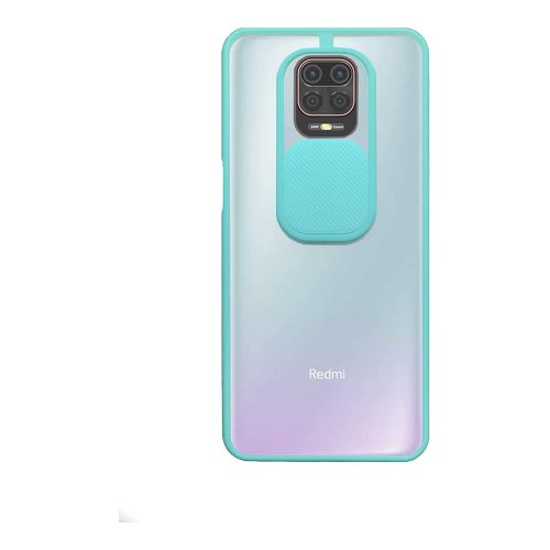 StraTG Clear and Turquoise Case with Sliding Camera Protector for Xiaomi Redmi Note 9S / Note 9 Pro Max / Note 9 Pro - Stylish and Protective Smartphone Case