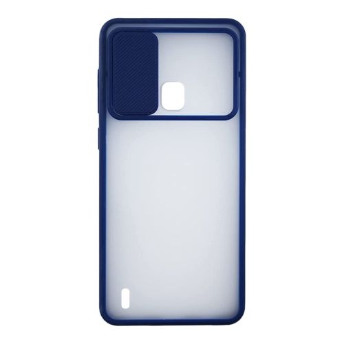 StraTG Clear and Dark Blue Case with Sliding Camera Protector for Infinix Smart 4 X653 - Stylish and Protective Smartphone Case