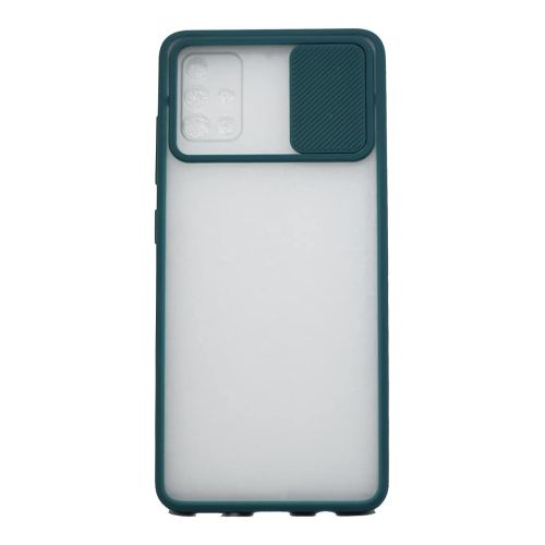 StraTG Clear and Dark Green Case with Sliding Camera Protector for Samsung A71 - Stylish and Protective Smartphone Case