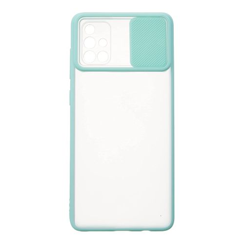 StraTG Clear and Turquoise Case with Sliding Camera Protector for Samsung A71 - Stylish and Protective Smartphone Case