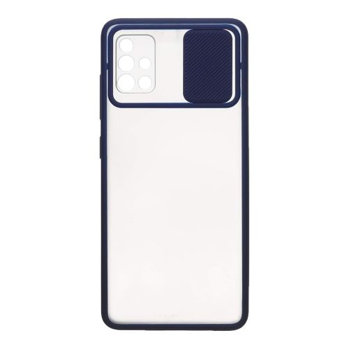 StraTG Clear and Dark Blue Case with Sliding Camera Protector for Samsung A51 - Stylish and Protective Smartphone Case