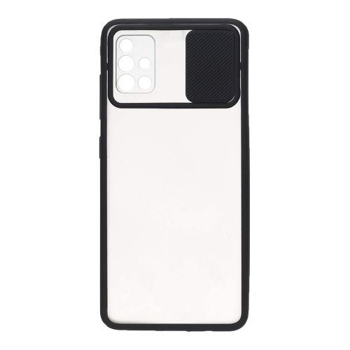 StraTG Clear and Black Case with Sliding Camera Protector for Samsung A51 - Stylish and Protective Smartphone Case