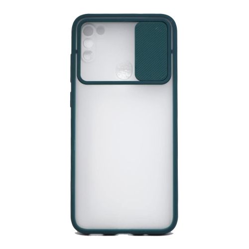 StraTG Clear and Dark Green Case with Sliding Camera Protector for Samsung A11 / M11 - Stylish and Protective Smartphone Case