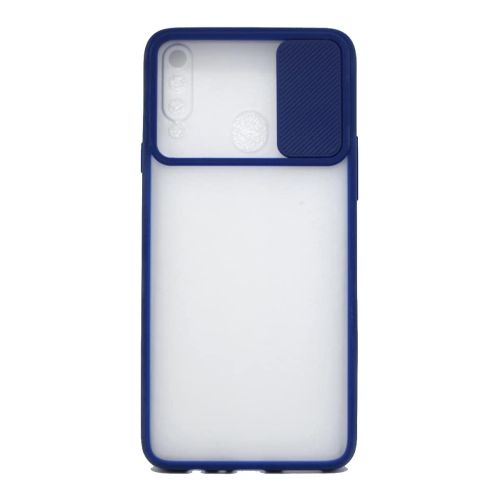StraTG Clear and Dark Blue Case with Sliding Camera Protector for Samsung A20s - Stylish and Protective Smartphone Case