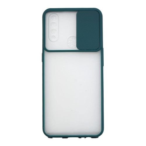 StraTG Clear and Dark Green Case with Sliding Camera Protector for Samsung A20s - Stylish and Protective Smartphone Case