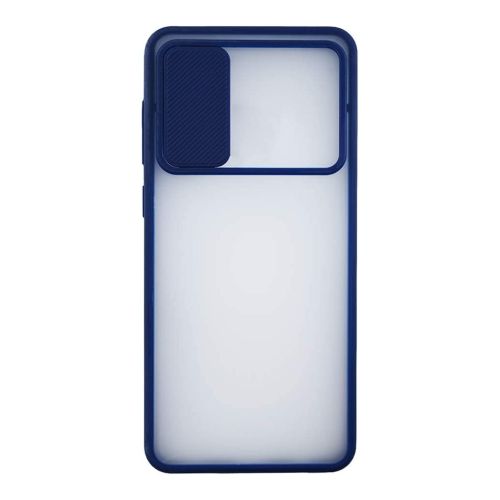 StraTG Clear and Dark Blue Case with Sliding Camera Protector for Samsung A30s / A50 / A50s - Stylish and Protective Smartphone Case
