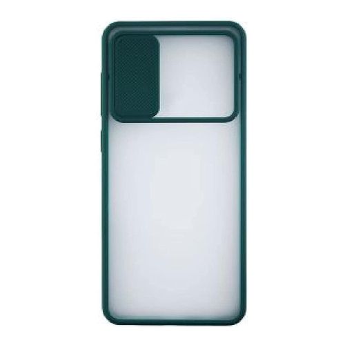 StraTG Clear and Dark Green Case with Sliding Camera Protector for Samsung A30s / A50 / A50s - Stylish and Protective Smartphone Case