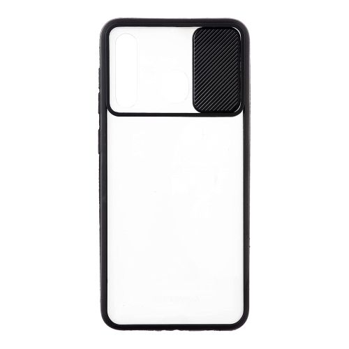 StraTG Clear and Black Case with Sliding Camera Protector for Samsung A30s / A50 / A50s - Stylish and Protective Smartphone Case