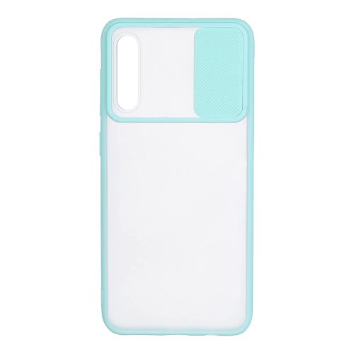 StraTG Clear and Turquoise Case with Sliding Camera Protector for Samsung A30s / A50 / A50s - Stylish and Protective Smartphone Case