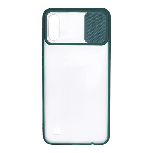 StraTG Clear and Dark Green Case with Sliding Camera Protector for Samsung A10 / M10 - Stylish and Protective Smartphone Case