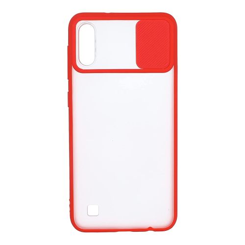 StraTG Clear and Red Case with Sliding Camera Protector for Samsung A10 / M10 - Stylish and Protective Smartphone Case