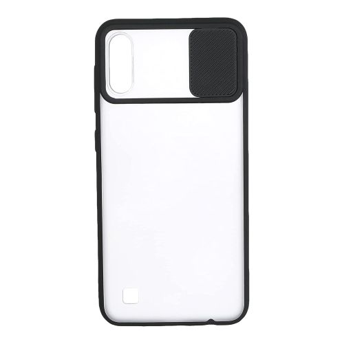 StraTG Clear and Black Case with Sliding Camera Protector for Samsung A10 / M10 - Stylish and Protective Smartphone Case