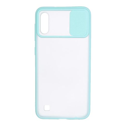 StraTG Clear and Turquoise Case with Sliding Camera Protector for Samsung A10 / M10 - Stylish and Protective Smartphone Case