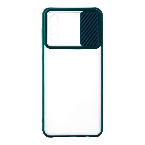 StraTG Clear and Dark Green Case with Sliding Camera Protector for Samsung A02 / M02 - Stylish and Protective Smartphone Case