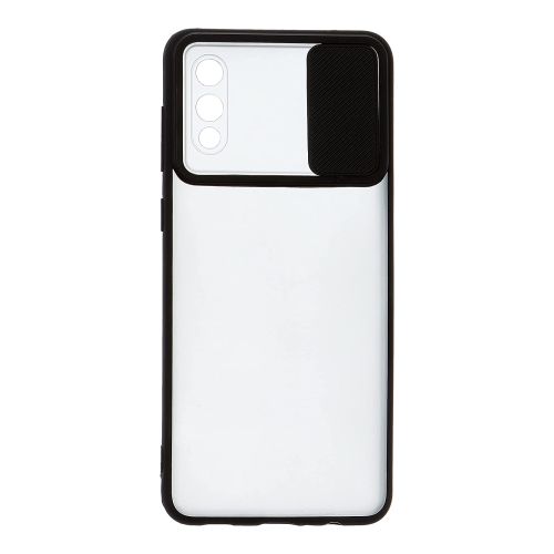 StraTG Clear and Black Case with Sliding Camera Protector for Samsung A02 / M02 - Stylish and Protective Smartphone Case