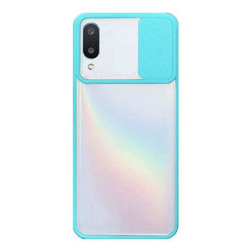 StraTG Clear and Turquoise Case with Sliding Camera Protector for Samsung A02 / M02 - Stylish and Protective Smartphone Case
