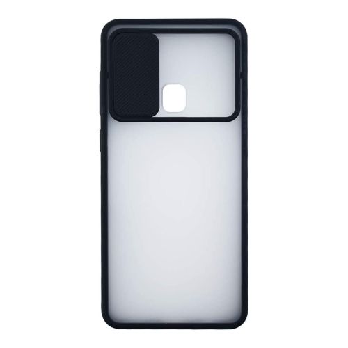 StraTG Clear and Black Case with Sliding Camera Protector for Samsung A20 / A30 / M10s - Stylish and Protective Smartphone Case