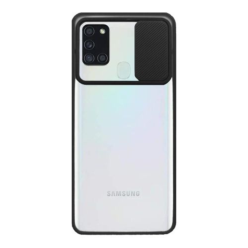 StraTG Clear and Black Case with Sliding Camera Protector for Samsung M31 - Stylish and Protective Smartphone Case