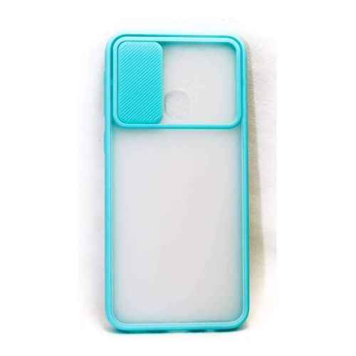 StraTG Clear and Turquoise Case with Sliding Camera Protector for Samsung M31 - Stylish and Protective Smartphone Case