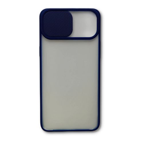 StraTG Clear and Dark Blue Case with Sliding Camera Protector for Oppo A83 - Stylish and Protective Smartphone Case