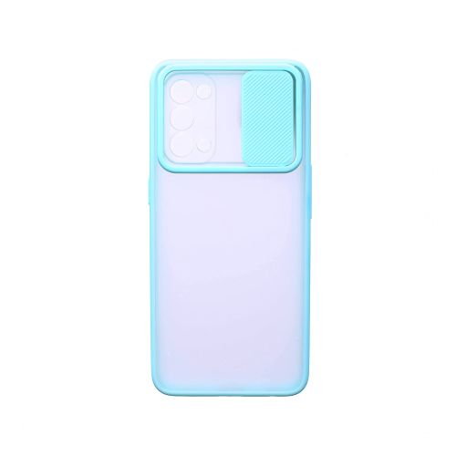 StraTG Clear and Turquoise Case with Sliding Camera Protector for Oppo A3s - Stylish and Protective Smartphone Case