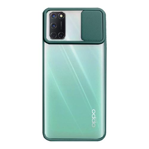 StraTG Clear and Dark Green Case with Sliding Camera Protector for Oppo A52 / A72 / A92 - Stylish and Protective Smartphone Case