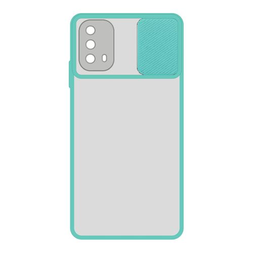 StraTG Clear and Turquoise Case with Sliding Camera Protector for Oppo A74 / A95 4G / F19 - Stylish and Protective Smartphone Case