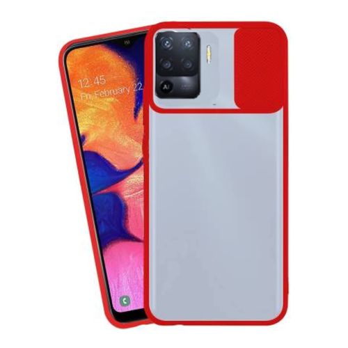StraTG Clear and Red Case with Sliding Camera Protector for Oppo A94 / F19 Pro / Reno 5f / Reno 5 Lite - Stylish and Protective Smartphone Case