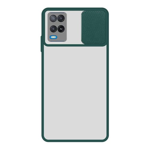 StraTG Clear and Dark Green Case with Sliding Camera Protector for Oppo A54 - Stylish and Protective Smartphone Case