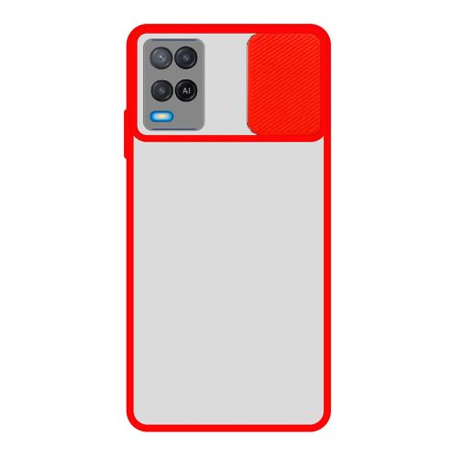 StraTG Clear and Red Case with Sliding Camera Protector for Oppo A54 - Stylish and Protective Smartphone Case