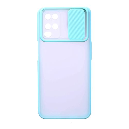 StraTG Clear and Turquoise Case with Sliding Camera Protector for Oppo A54 - Stylish and Protective Smartphone Case