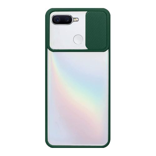 StraTG Clear and Dark Green Case with Sliding Camera Protector for Oppo A12 / A5s / F9 / F9 Pro / Oppo A7x / Realme U1 / Realme 2 Pro - Stylish and Protective Smartphone Case