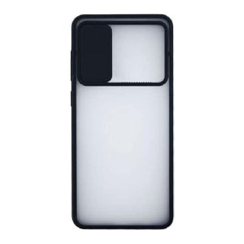 StraTG Clear and Black Case with Sliding Camera Protector for Infinix Hot 8 X650 - Stylish and Protective Smartphone Case