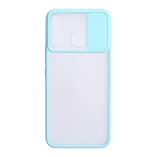 StraTG Clear and Turquoise Case with Sliding Camera Protector for Infinix Hot 8 X650 - Stylish and Protective Smartphone Case
