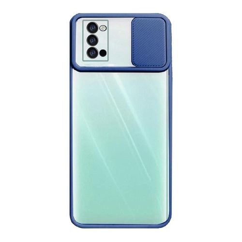 StraTG Clear and Dark Blue Case with Sliding Camera Protector for Oppo Reno 5 4G / Reno 5 5G - Stylish and Protective Smartphone Case