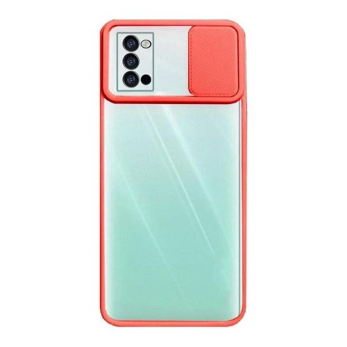 StraTG Clear and Red Case with Sliding Camera Protector for Oppo Reno 5 4G / Reno 5 5G - Stylish and Protective Smartphone Case
