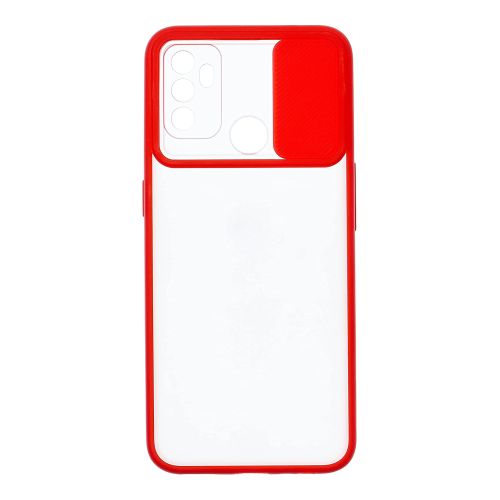 StraTG Clear and Red Case with Sliding Camera Protector for Oppo A32 / A33 / A53 - Stylish and Protective Smartphone Case
