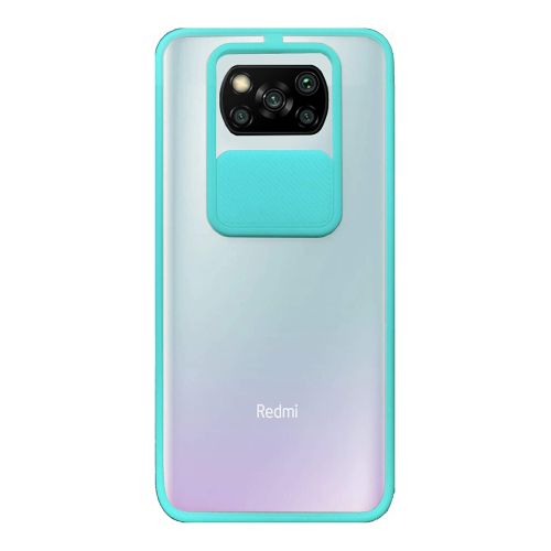 StraTG Clear and Turquoise Case with Sliding Camera Protector for Xiaomi Poco X3 - Stylish and Protective Smartphone Case
