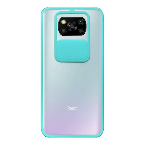 StraTG Clear and Turquoise Case with Sliding Camera Protector for Xiaomi Poco X3 - Stylish and Protective Smartphone Case