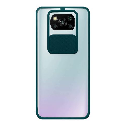 StraTG Clear and Dark Green Case with Sliding Camera Protector for Xiaomi Poco X3 - Stylish and Protective Smartphone Case