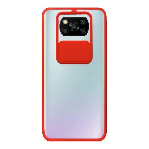 StraTG Clear and Red Case with Sliding Camera Protector for Xiaomi Poco X3 - Stylish and Protective Smartphone Case